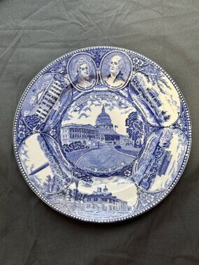 Vintage 10" Blue/White Souvenir of Washington DC US Capitol and Landmarks